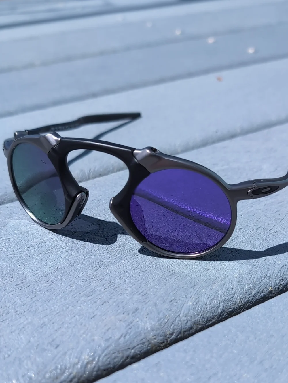 Oakley Madman Round Metal Black Silver Sunglasses with Polarized Mirrored Lenses